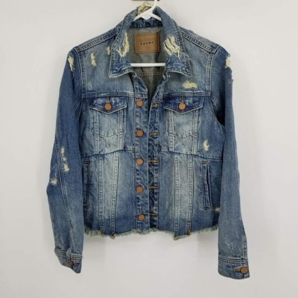 Blank NYC Womens Distressed Denim‎ Jean Jacket Size XS Streetwear Western Grunge